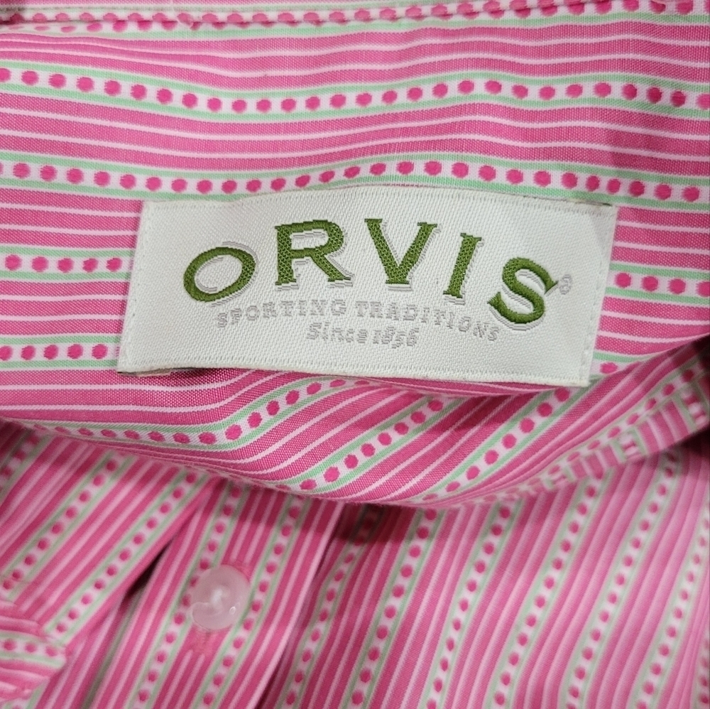 ORVIS Women's Sz10 Button-up Pink Striped Top Wrinkle Free Shirt Everyday Blouse - Picture 2 of 9